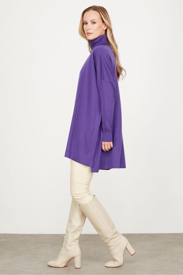 Balıkçı Yaka Oversize Basic Triko Tunik MOR - 3