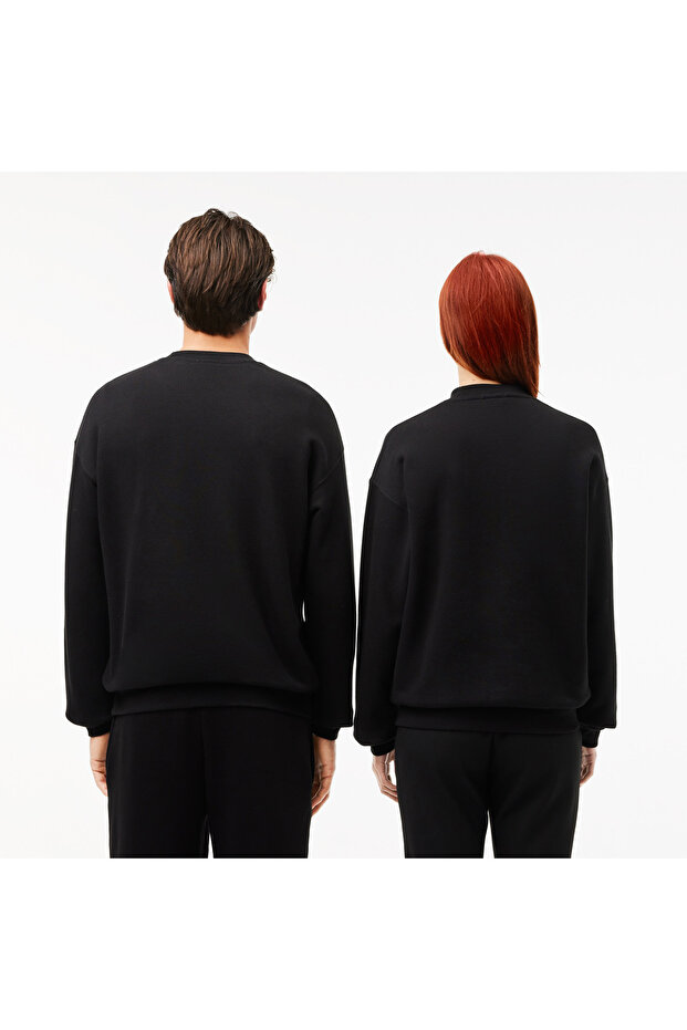 Loose Fit Bisiklet Yaka Organik Pamuk Unisex Siyah Sweatshirt - 3