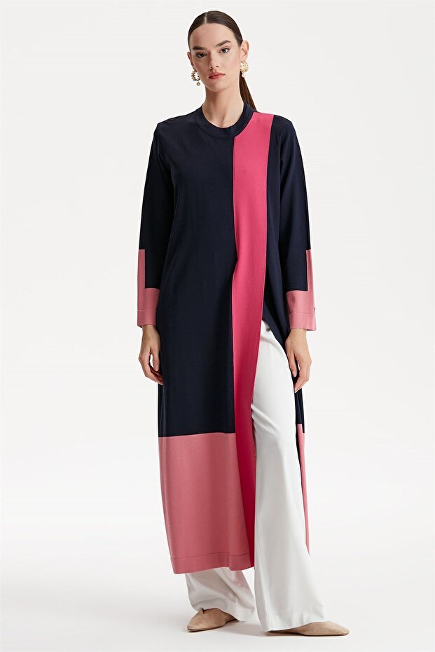 Colorful Rayon Knitwear Tunic Dress Navy Blue