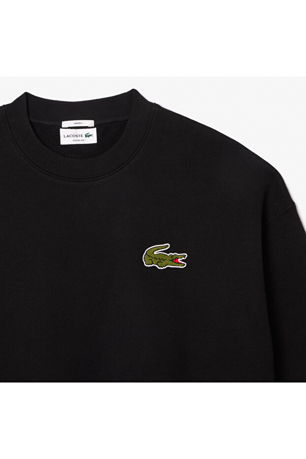 Loose Fit Bisiklet Yaka Organik Pamuk Unisex Siyah Sweatshirt - 6