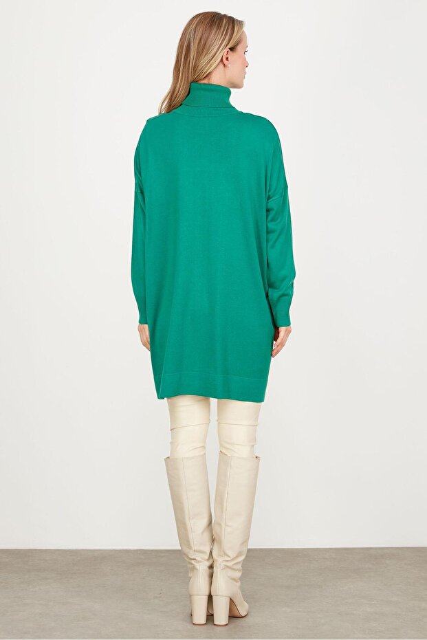 Balıkçı Yaka Oversize Basic Triko Tunik YEŞİL - 4