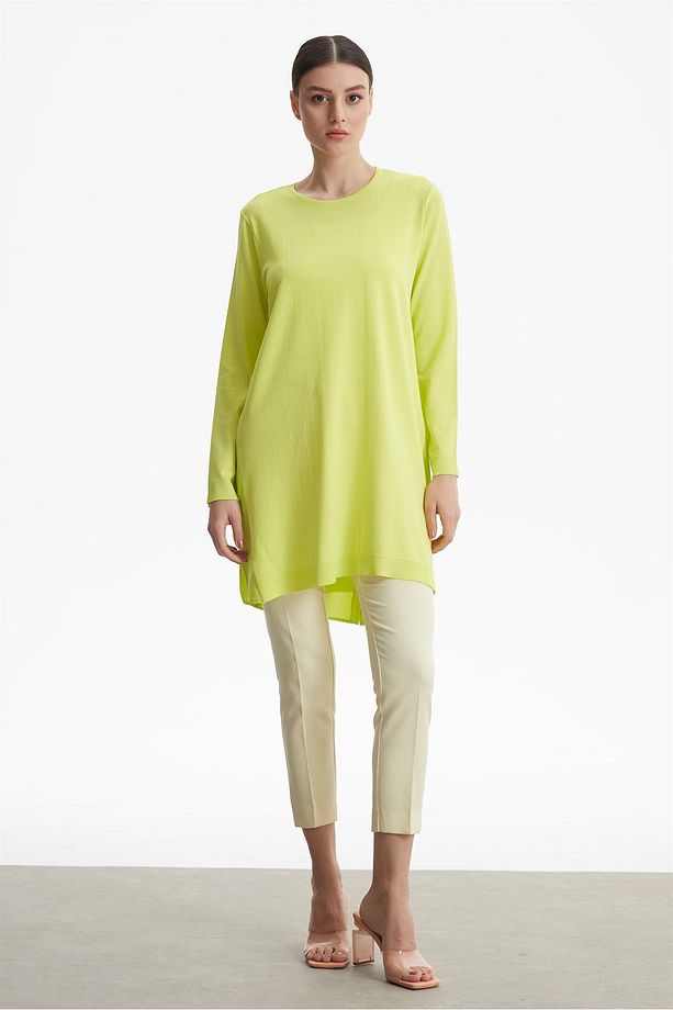 Kumaş Garnili Rayon Basic Triko Tunik Lıme - 2