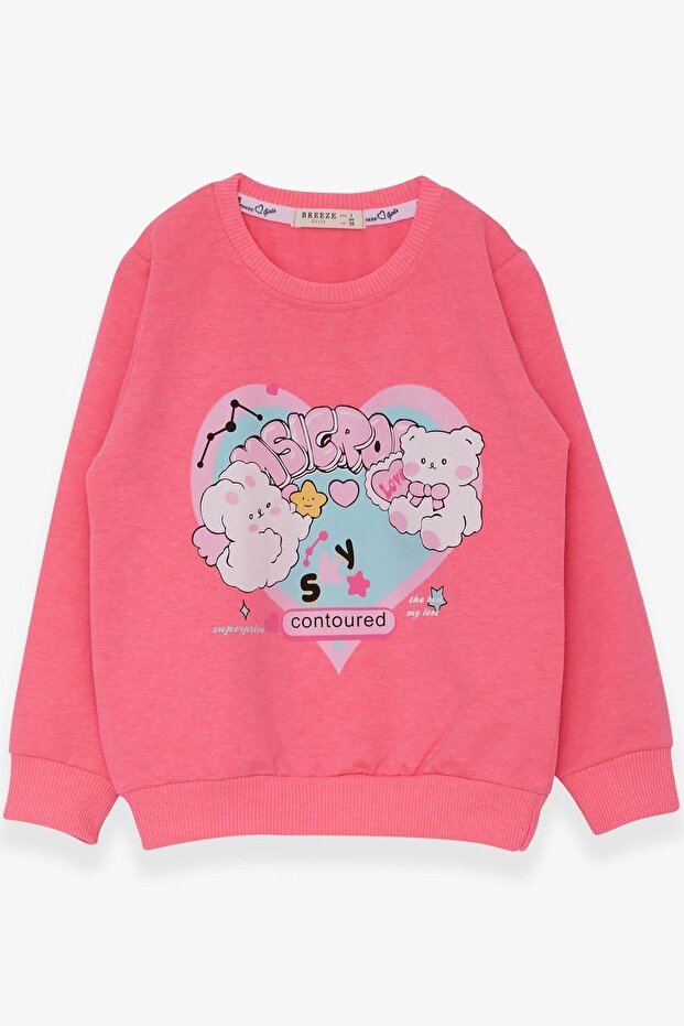 Girl's Sweatshirt Heart Printed, Age 2-6, Neon Pink