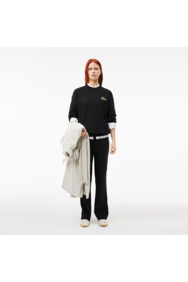 Loose Fit Bisiklet Yaka Organik Pamuk Unisex Siyah Sweatshirt - 5