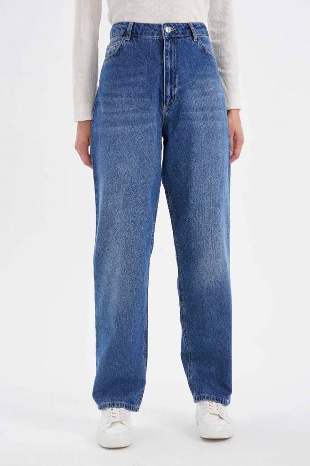 High Waist Baggy Fit Long Jeans - Washed Trousers D4332ax24au