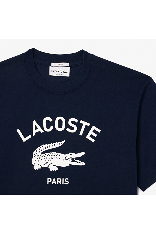 Unisex Bisiklet Yaka Baskılı Lacivert T-Shirt - 6