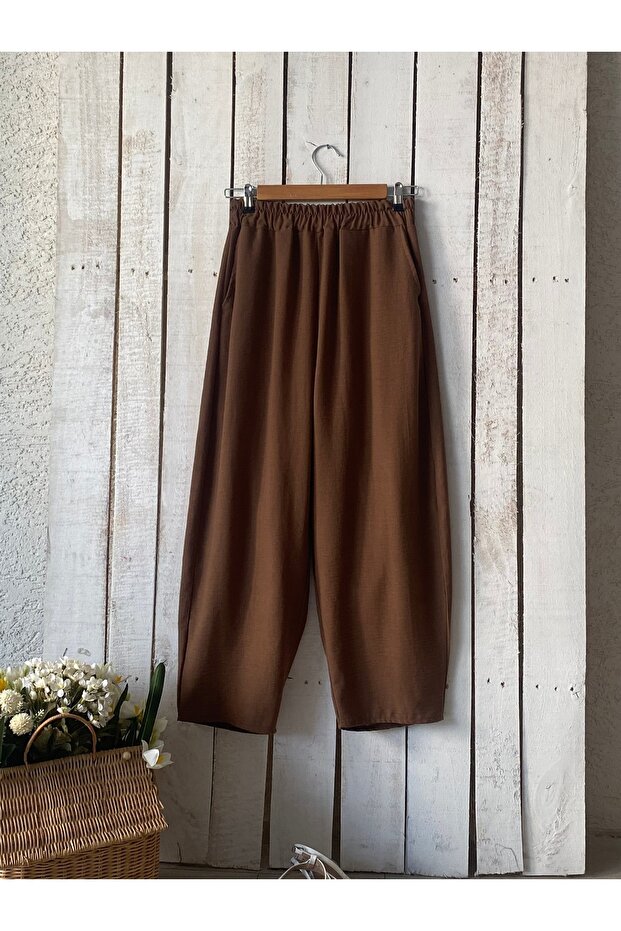 Casual Brown Linen Trousers