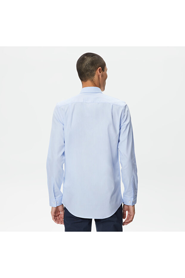 Erkek Slim Fit Düğmeli Yaka Açık Mavi Gömlek - 2