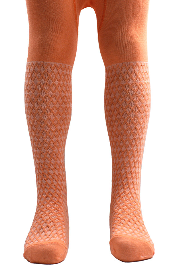 Girl's Cotton Baklava Patterned Pantyhose Orange