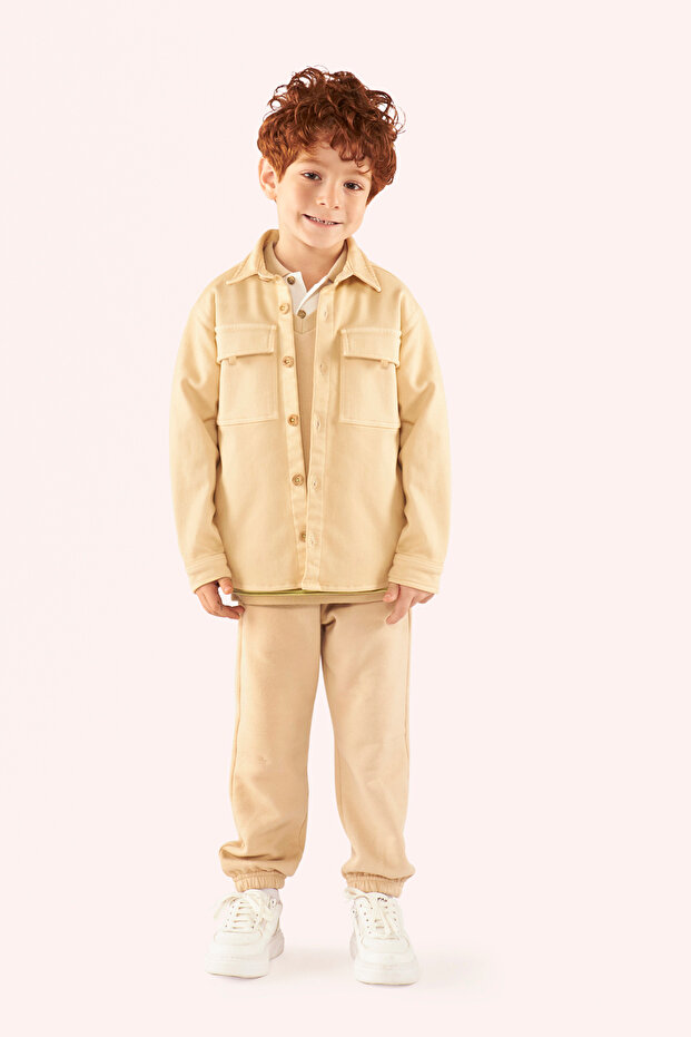 Boy's Beige Jacket with Pocket Detail