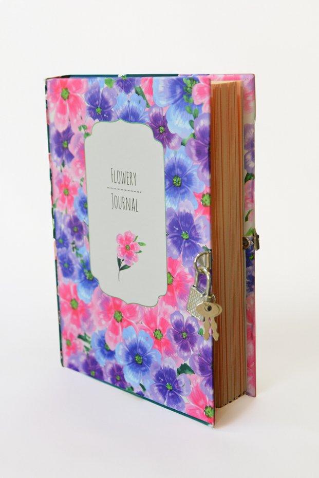 Flowery Journal, Locked Commemorative Book, Diary, Agenda