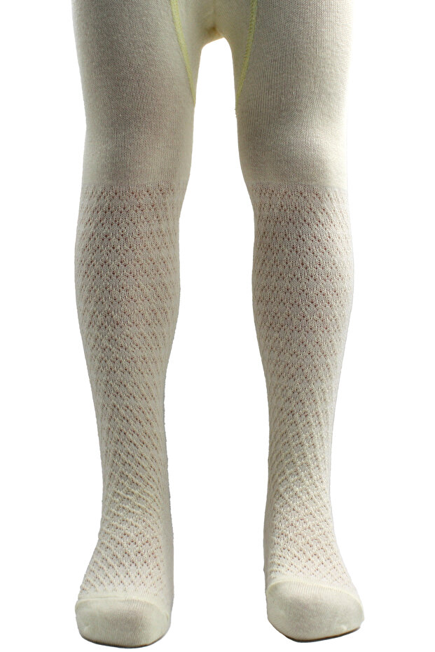Girl's Cotton Baklava Patterned Pantyhose Yellow