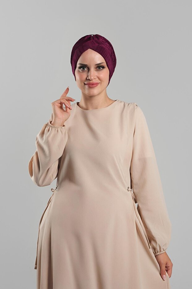 Şarabi Practical Ready-To-Wear Hijab Bonnet Fukuro Pleated Single Cross Drawstring 1824_08