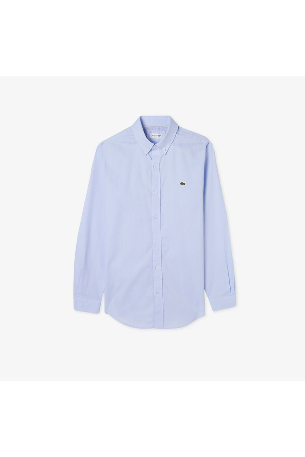 Erkek Slim Fit Düğmeli Yaka Açık Mavi Gömlek - 3