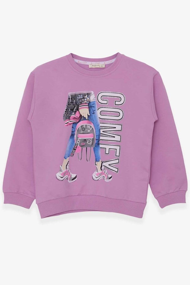 Girl's Sweatshirt Sequined Printed, Age 9-14, Purple