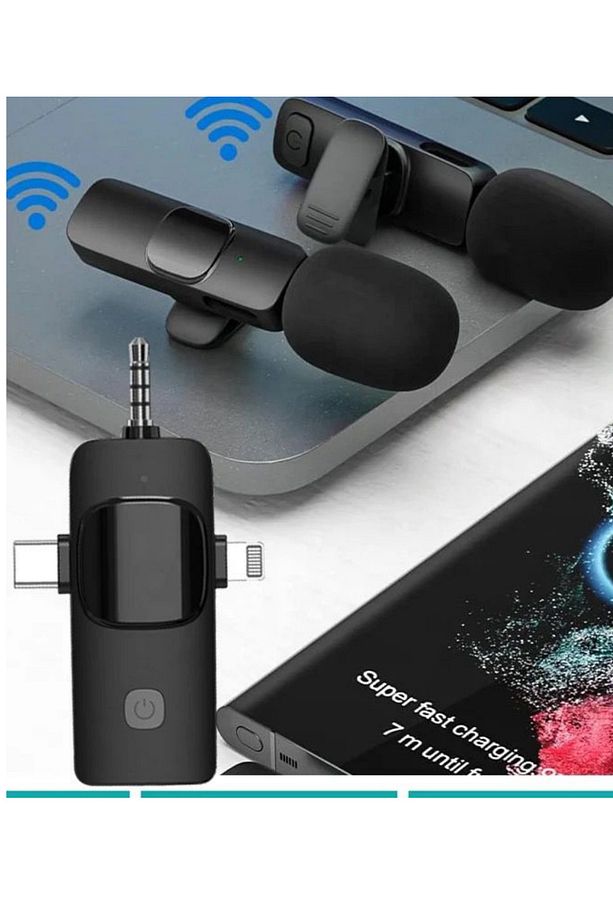 2'li Kablosuz Yaka Mikrofonu Typc /Iphone Girişli Telefon Uyumlu Wirelees Yaka Mikrofonu - 6