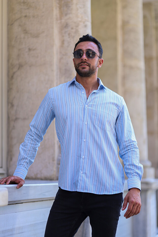 Regular Fit Elit Çizgili Gömlek - 1