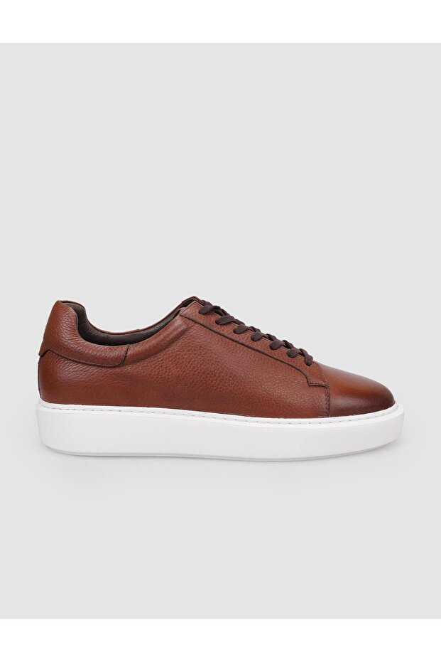 100% Genuine Leather Tan Lace-Up Men's Sports Shoes