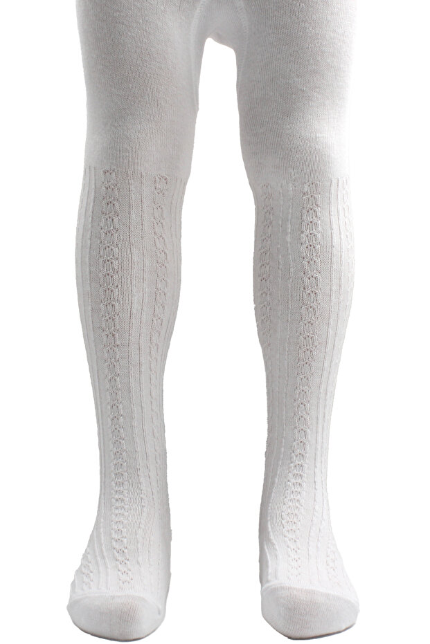 Girl's Cotton Chain Pattern Pantyhose White