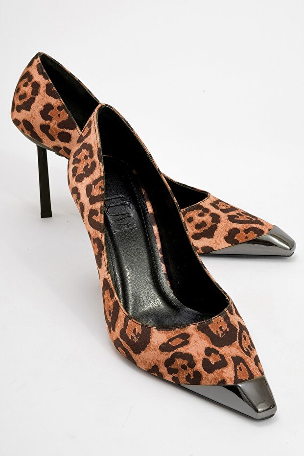 Brelo Black Yellow Patterned Women's High Heel Shoes