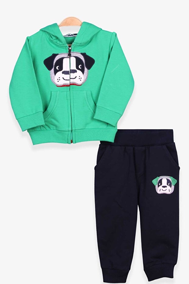 Boy's Tracksuit Set with Dog Embroidery, Age 1-4, Green
