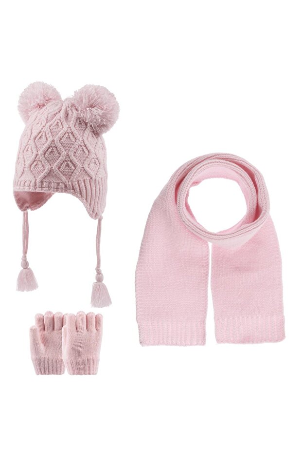 1-4 Year Old Girl's Scarf, Beather, Gloves 3-Piece Set