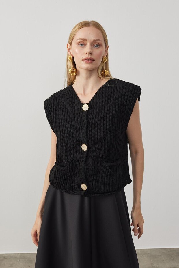 Riley Dore Düğmeli Örme Süveter_ANTRASİT - 4