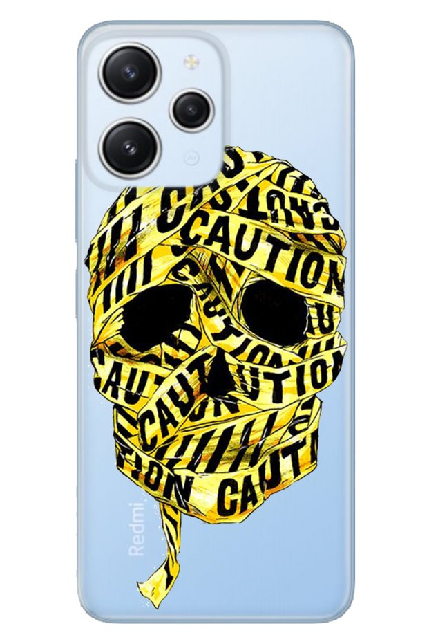 Xiaomi Redmi 12 Case Camera Protected Silicone Patterned Illustrated Cover Skeleton Caution