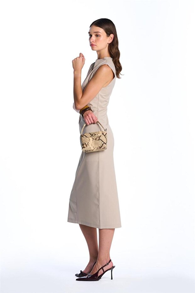 Bej Midi Boy Elbise - 5