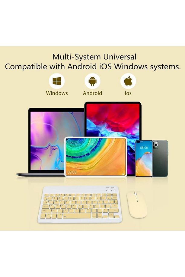 Apple iPad 10.NESİL 10.9 ve 11. NESİL A16 Uyumlu Flip Kılıf SArı+ Bluetoothlu Klavye Mouse + Kalem - 7