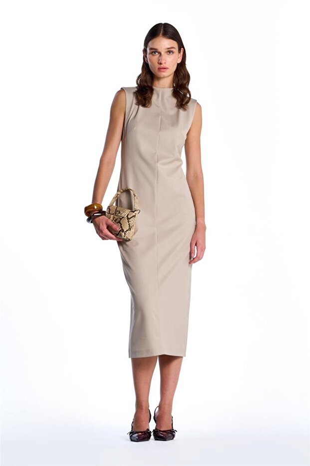 Bej Midi Boy Elbise - 2