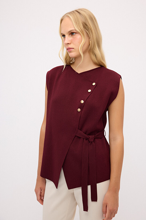 Bağlamalı Triko Yelek - 7