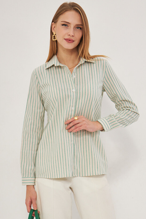 Women's Green Patterned Long Sleeve Shirt Arm-25K 001040