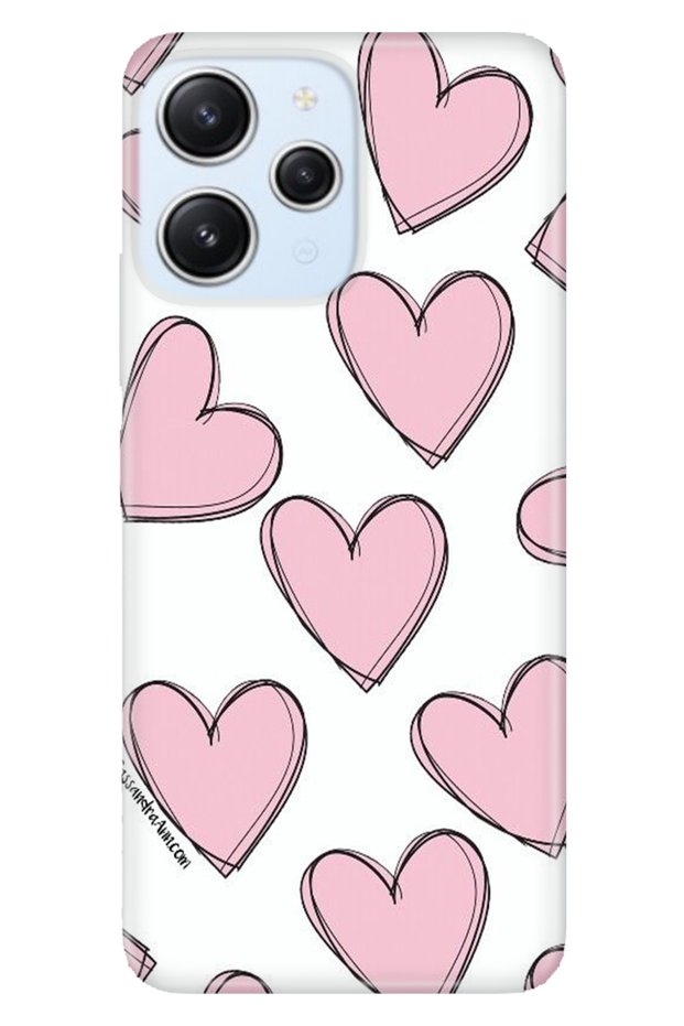 Case for Xiaomi Redmi 12 with Camera Protection Silicone Patterned Illustrated Cover Pink Striped Hearts