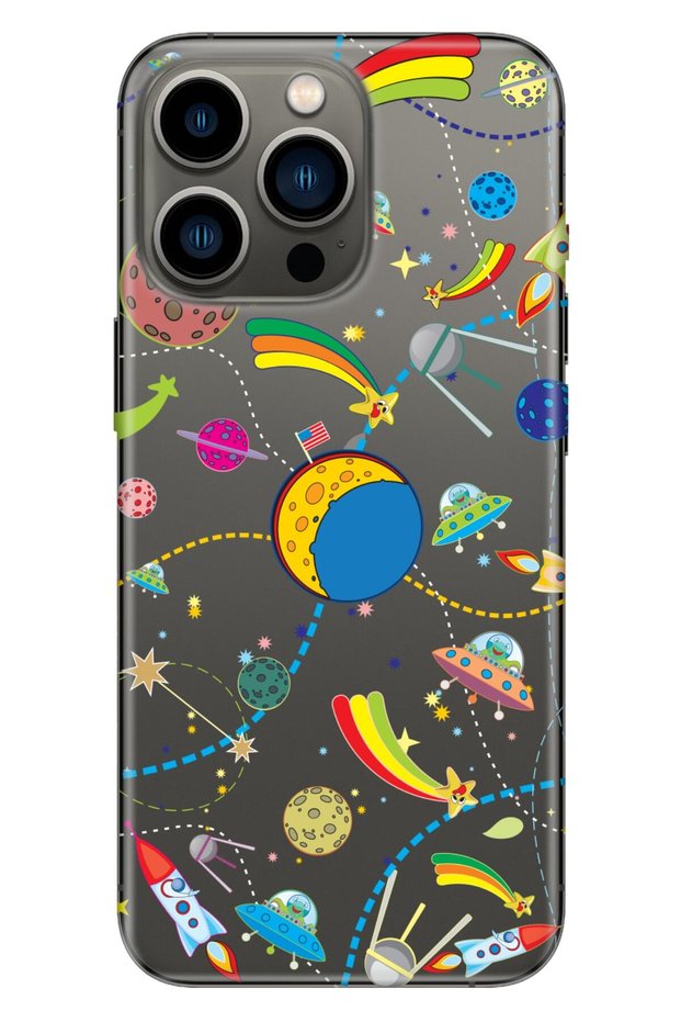 iPhone 14 Pro Max Case Silicone Moderna Illustrated Patterned Colorful Space