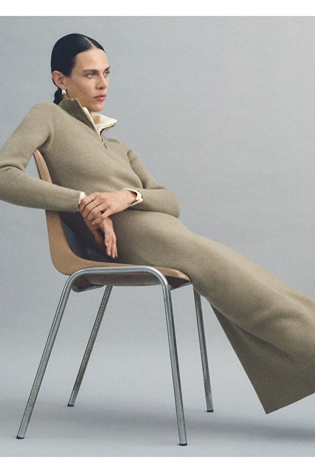 Fermuarlı düğümlü elbise - 6