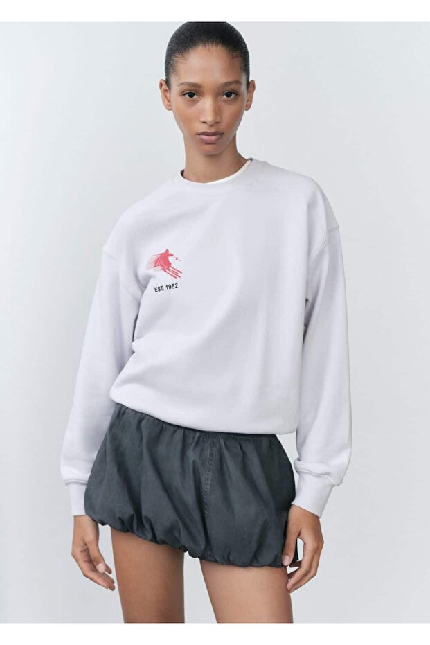 Gemustertes Sweatshirt aus Baumwolle mit Botschaft - 1