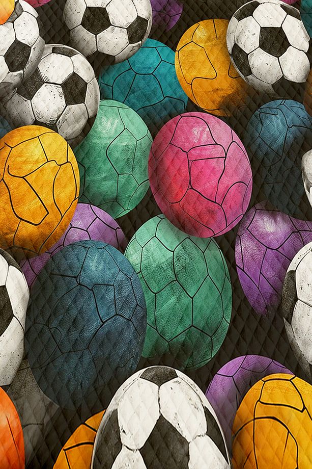 Renkli Toplar Futbol Desenli Erkek Çocuk Tek Kişilik Pike Takımı Kapitoneli Yatak Örtüsü - 2
