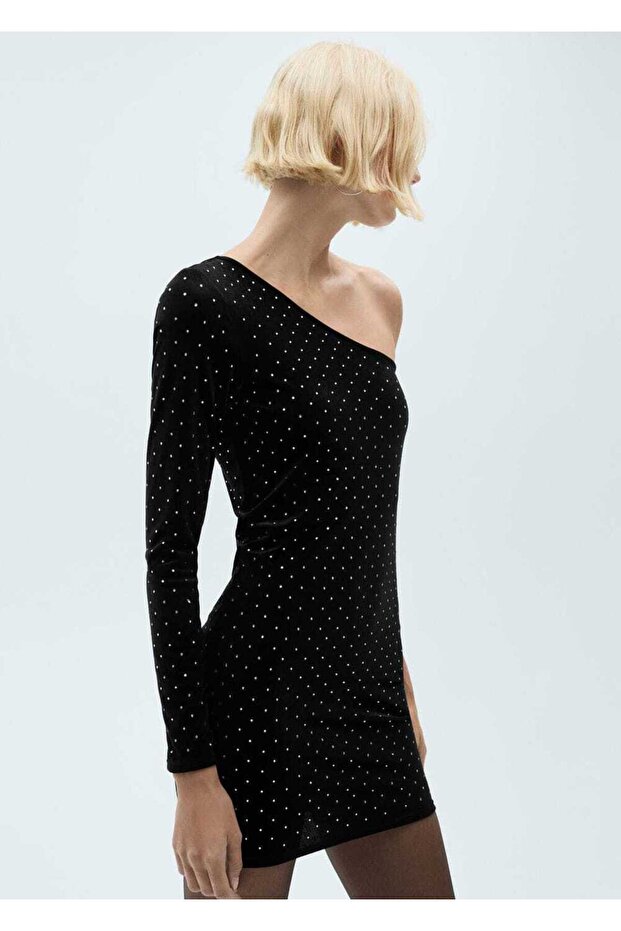 Strass asimetrik elbise - 1