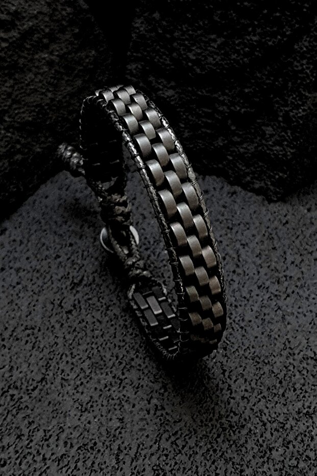 Hematite Stone Black Straw Braid Basic Bracelet / Natural Stone Bracelet / Handmade Bracelet