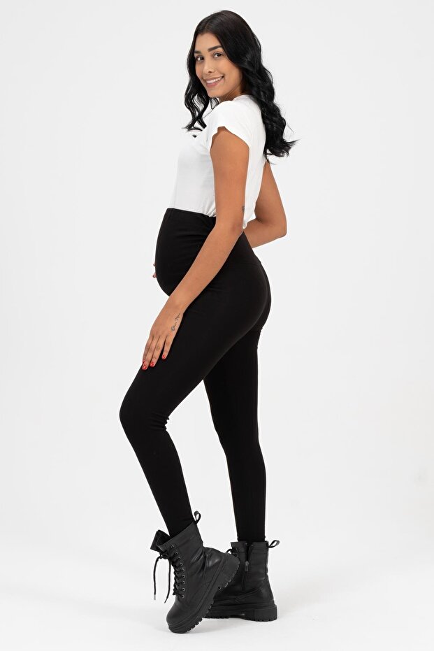 Terhes nőknek való, állítható derékmagasságú termál leggings FEKETE - 5