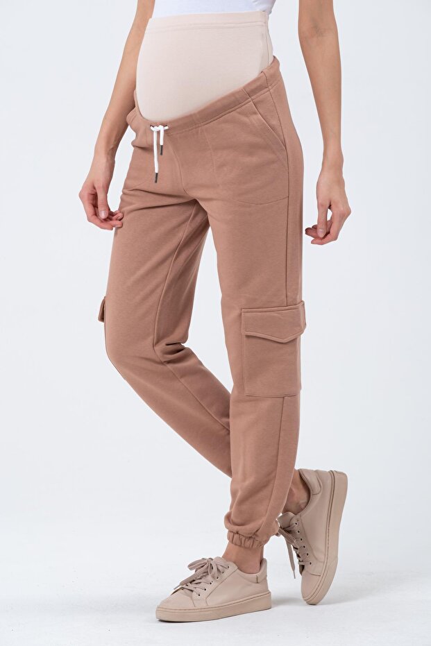 Maternity Three Thread Cargo Sweatpants Brown - 4