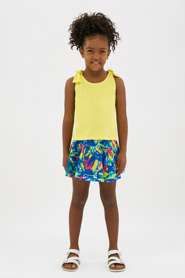 Girl's Yellow Tank Top with Sleeves and Lacing Detail