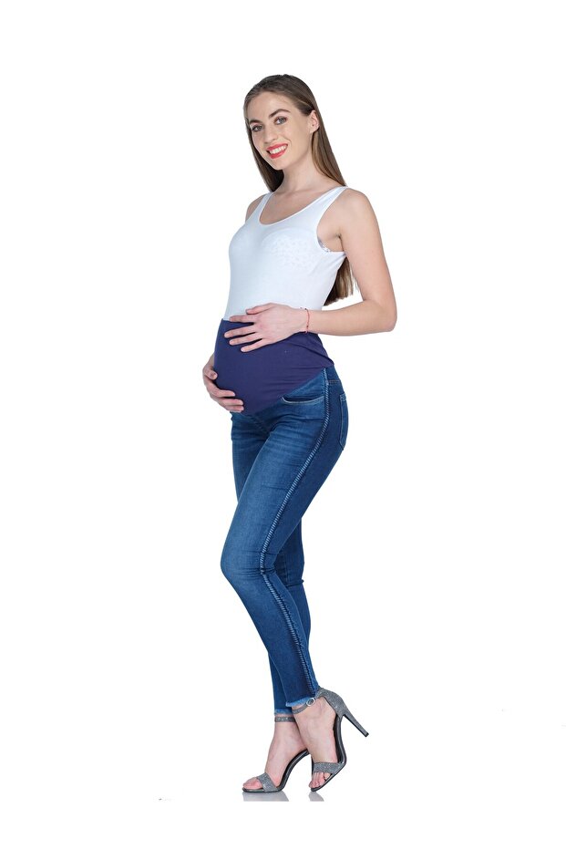 Maternity Jeans Tassel Detail Skinny Leg Blue