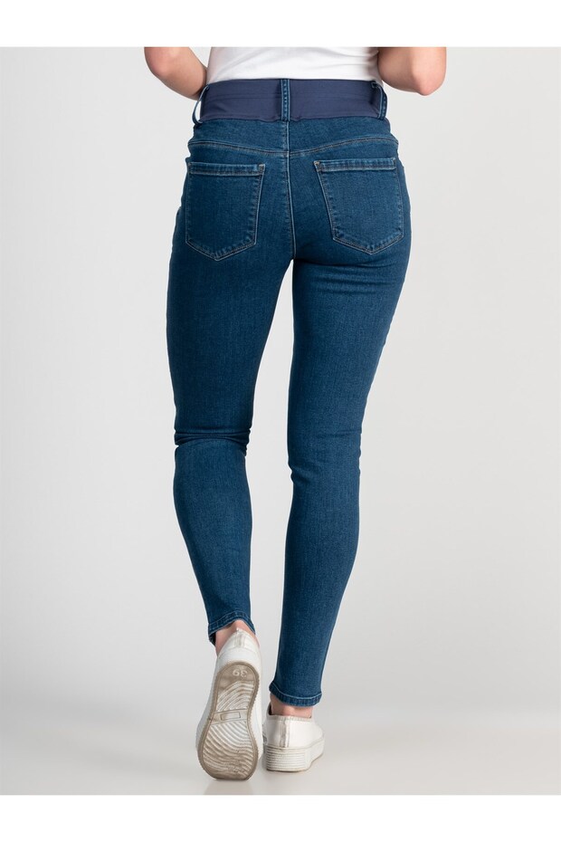 Pregnant Skinny Jeans with Bottom Abdominal Support Blue