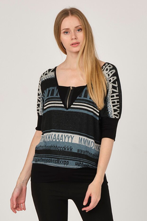 تونيك للحوامل بسحاب ونقشة باللون الأخضر - 1