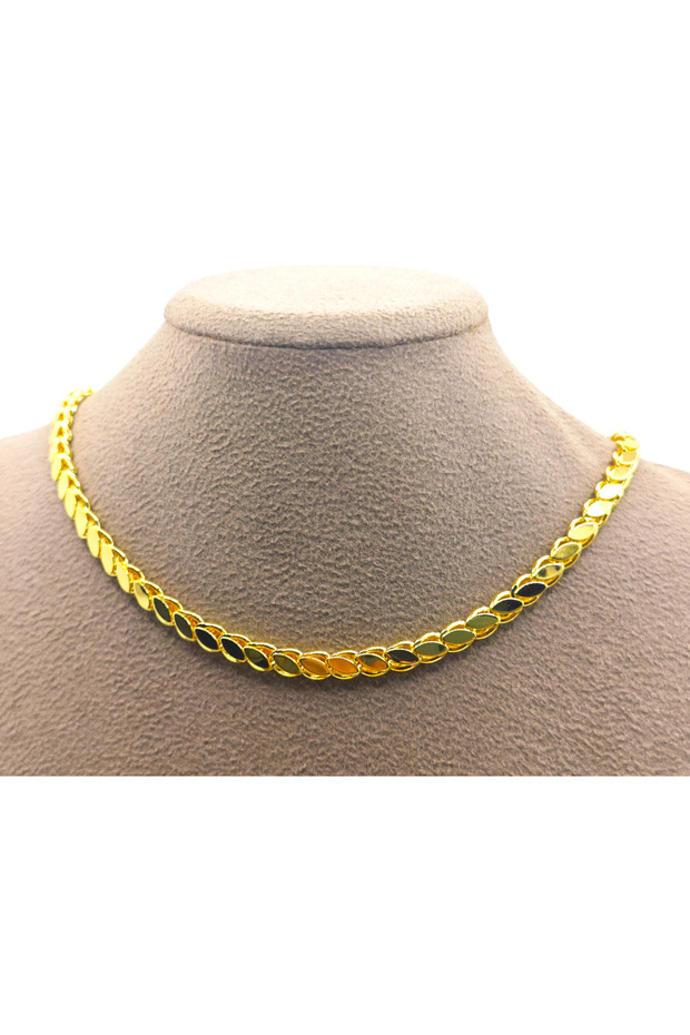 18 Ayar Altın Kaplama Kararma Yapmayan Pullu Zincir Kolye ve bileklik seti - 3