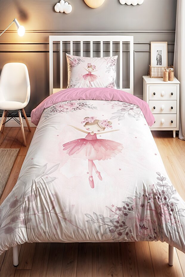 Pink Floral Ballerina Patterned Single Baby Kids Bedding Set