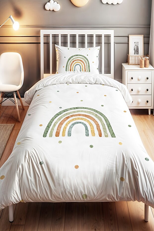 Green Rainbow Patterned Single Baby Kids Duvet Cover Set
