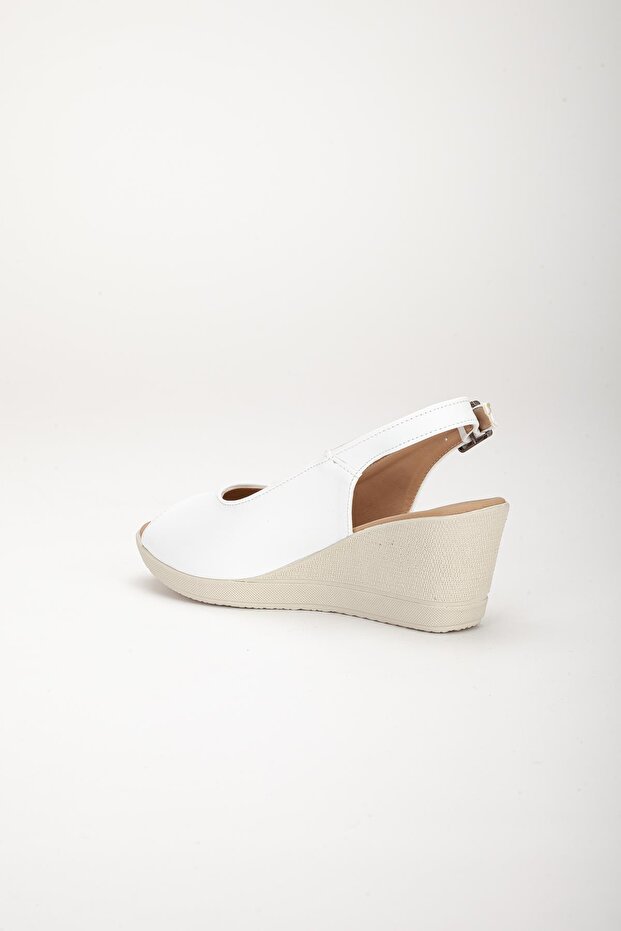 М'яка підошва на носку і задній частині відкриті ортопедичні жіночі туфлі на підборах зі штучної шкіри білого кольору з наповнювачем - 5